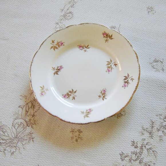 Royal Stafford pink Rosebud gold leaves bread and butter plate VGU - Picture 3 of 4